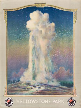 Edward Vincent Brewer (1883-1971).  YELLOWSTONE PARK / OLD FAITHFUL / NORTHERN PACIFIC. Circa 1930.